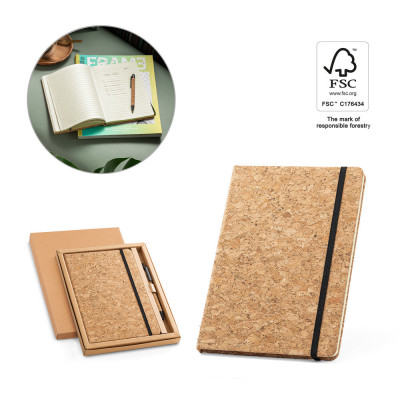 FREUD. Conjunto de bloco de notas A5 e esferográfica em cortiça